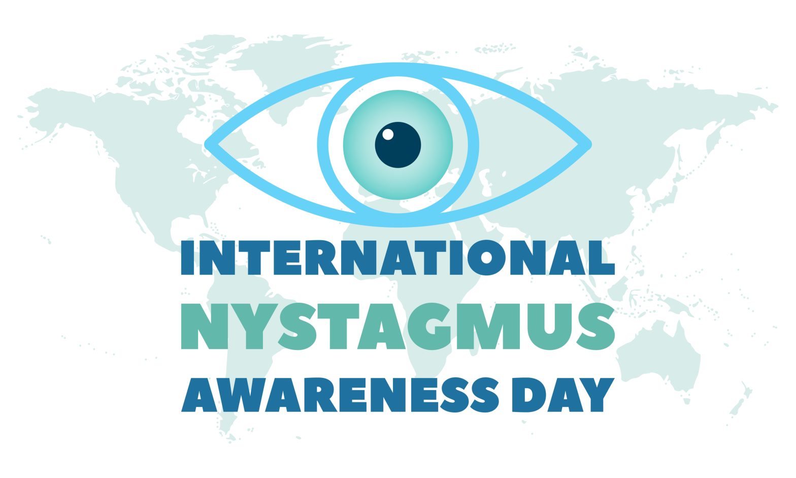 Graphic with an eye illustration and the text “International Nystagmus Awareness Day” over a world map background.