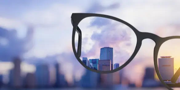 Visual simulation of myopia showing blurred distance vision due to nearsightedness